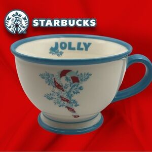 Starbucks Blue and White Jolly Mug with Candy Cane